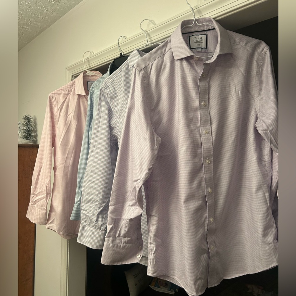 Charles Tyrwhitt Slim Fit Shirt Mens 15.5 33 Plaid Button Up Long Sleeve Lot
